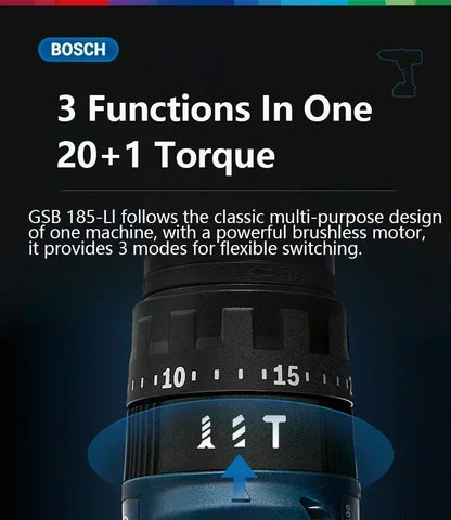 Trapano avvitatore a impulsi senza fili Bosch GSB 185-LI 18V, motore brushless, 1900 giri/min, cacciavite elettrico multifunzione, utensili elettrici (senza batteria)