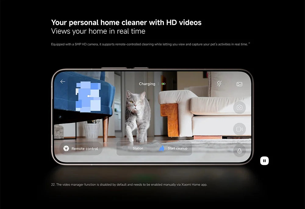 Versione Globale Xiaomi Robot Vacuum 5 Pro Video HD Chiamate Unidirezionali Aspirazione 20000Pa Aspirapolvere Anti-groviglio Senza Problemi Stazione Base Autopulente Mop Estensibile e Spazzola Laterale Controllo Intelligente