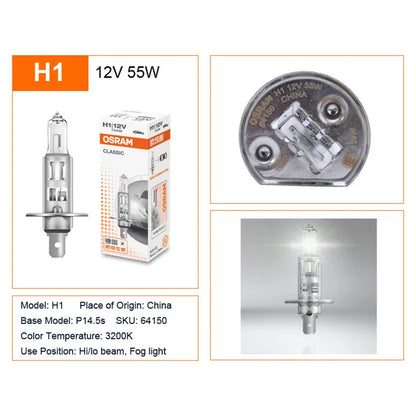 OSRAM H1 H4 H7 12V Faro alogeno per auto Linea originale Pezzi di ricambio 3200K Bianco caldo Lampada autentica Lampadina automatica Made In China 1X