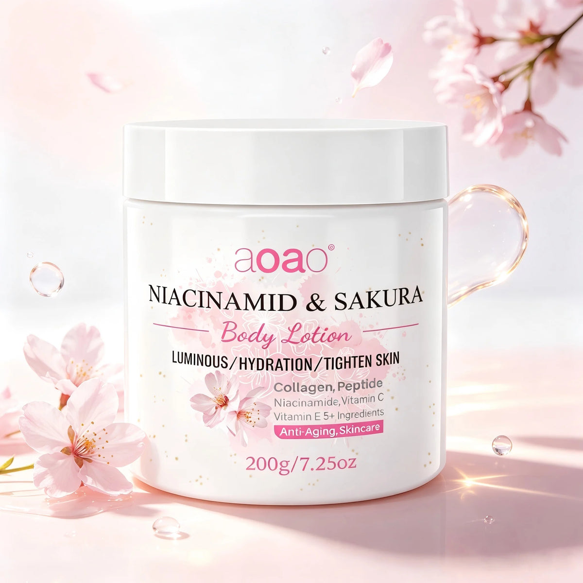 Lozione Corpo Profumata alla Niacinamide e Sakura, Contiene Burro di Karité, Niacinamide e Sakura, Rinfrescante, Non Appiccica, Pelle Morbida e Liscia, Idratante Corpo Intero Nutriente a Lunga Durata per la Cura della Pelle