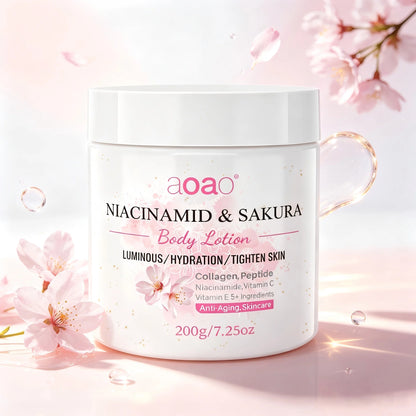 Lozione Corpo Profumata alla Niacinamide e Sakura, Contiene Burro di Karité, Niacinamide e Sakura, Rinfrescante, Non Appiccica, Pelle Morbida e Liscia, Idratante Corpo Intero Nutriente a Lunga Durata per la Cura della Pelle