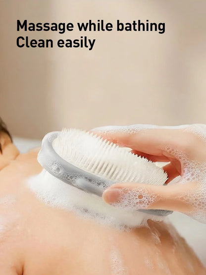 Philips Avent Spazzola per il lavaggio e il massaggio del bambino, doppia funzione, colore grigio nebbia, spazzola da bagno in morbido silicone per bambini da 0 a 12 anni