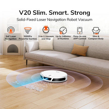 Robot Aspirapolvere ILIFE V20, Aspirazione 5000Pa, Navigazione Intelligente SOF LiDAR, Controllo APP, Pulizia Personalizzabile, Ricarica Automatica