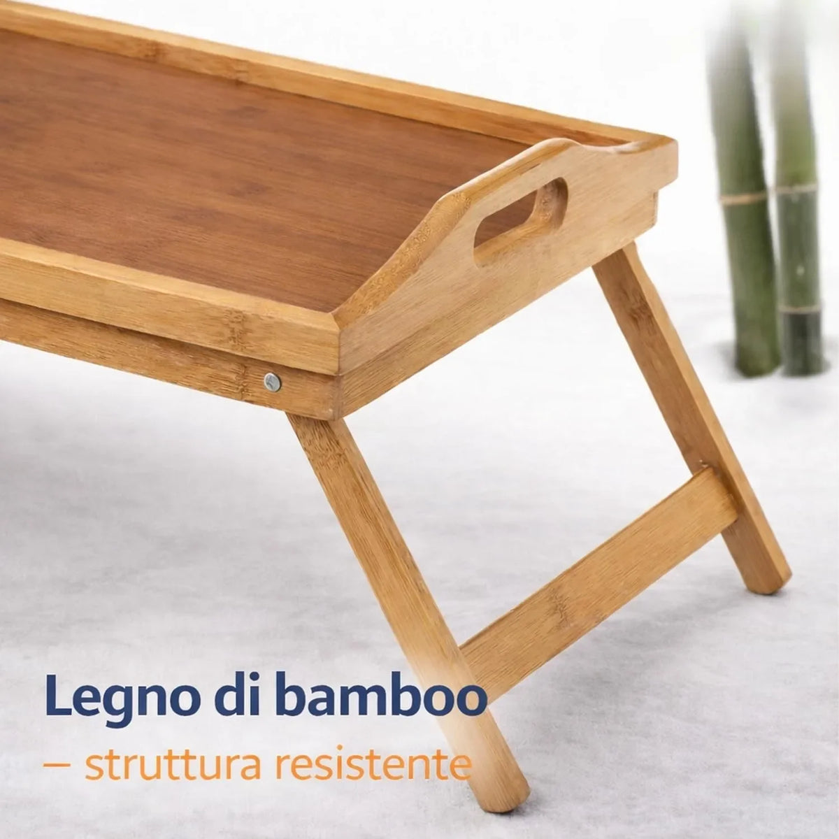 Vassoio Multifunzionale in Legno con Gambe Pieghevoli - Tavolino in Bambù 50x30 cm - Colazione con Maniglie, Gambe Retrattili, Ideale per Letto, Divano e PC, ciotola tibetana, piatti decorativi, fruttiera, organizer, ciotola