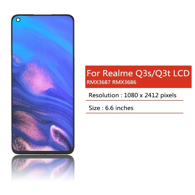 Display LCD originale da 6,6" per Realme Q3s, schermo touch screen digitalizzatore di ricambio per OPPO Realme Q3s / Q3t, gruppo schermo LCD per telefono.