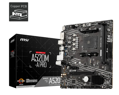 Scheda madre MSI A520M-A PRO A520M Socket AM4 2x DDR4 64GB M.2 Micro-ATX supporta processori Ryzen 5700X 5600G 5300G 4500 3500 3900