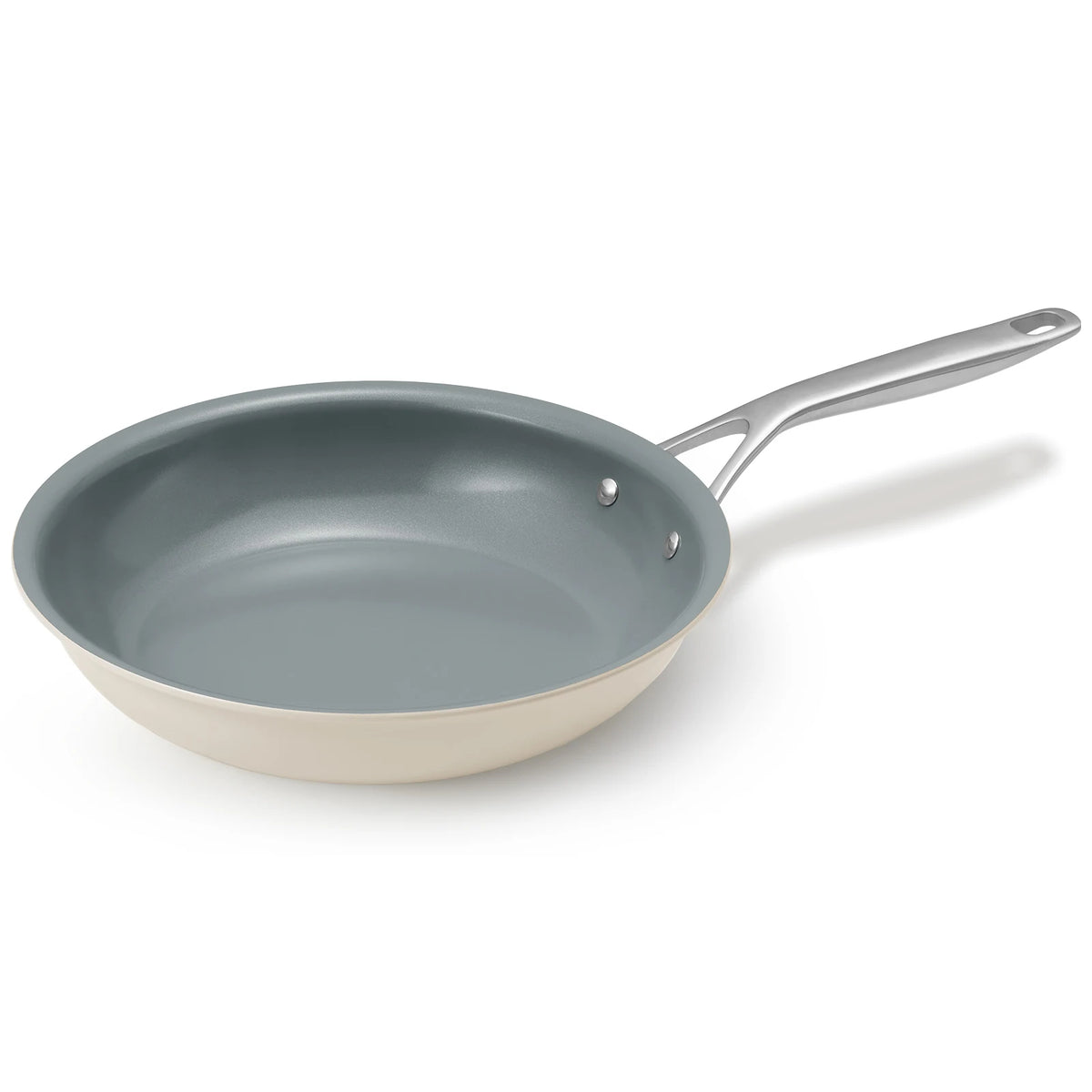 Padella in ceramica a induzione 28 cm con manico in acciaio fuso, beige, padella in ceramica senza PTFE e PFOA, padella in ceramica a induzione 28 cm, non-s