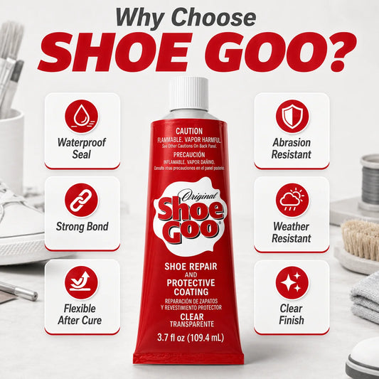 Adesivo per Riparazione Scarpe Shoe Goo 3.7oz, Colla Impermeabile Forte e Flessibile per Suole di Sneakers, Stivali, Riparazione Pelle, Trasparente e Nero