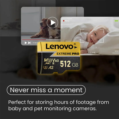 Scheda Micro SD Lenovo 1TB, Scheda di Memoria TF 256GB 512GB Classe 10 U3 A2 ad Alta Velocità per Registrazione Video 4K per Dash Cam, Fotocamera, Drone, Telefono