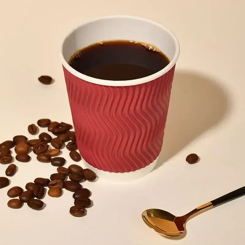 20 set di bicchieri di carta usa e getta colorati, onde di carta ondulata, antiscottatura, tazze da tè al latte, tazze da caffè confezionate da asporto con coperchio