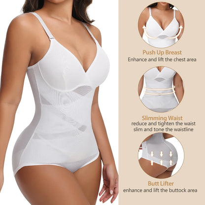 Body modellante per il corpo con controllo della pancia a vita incrociata per le donne Controllo completo del corpo con scollo a V Slip traspiranti in rete Intimo Sollevatore di testa