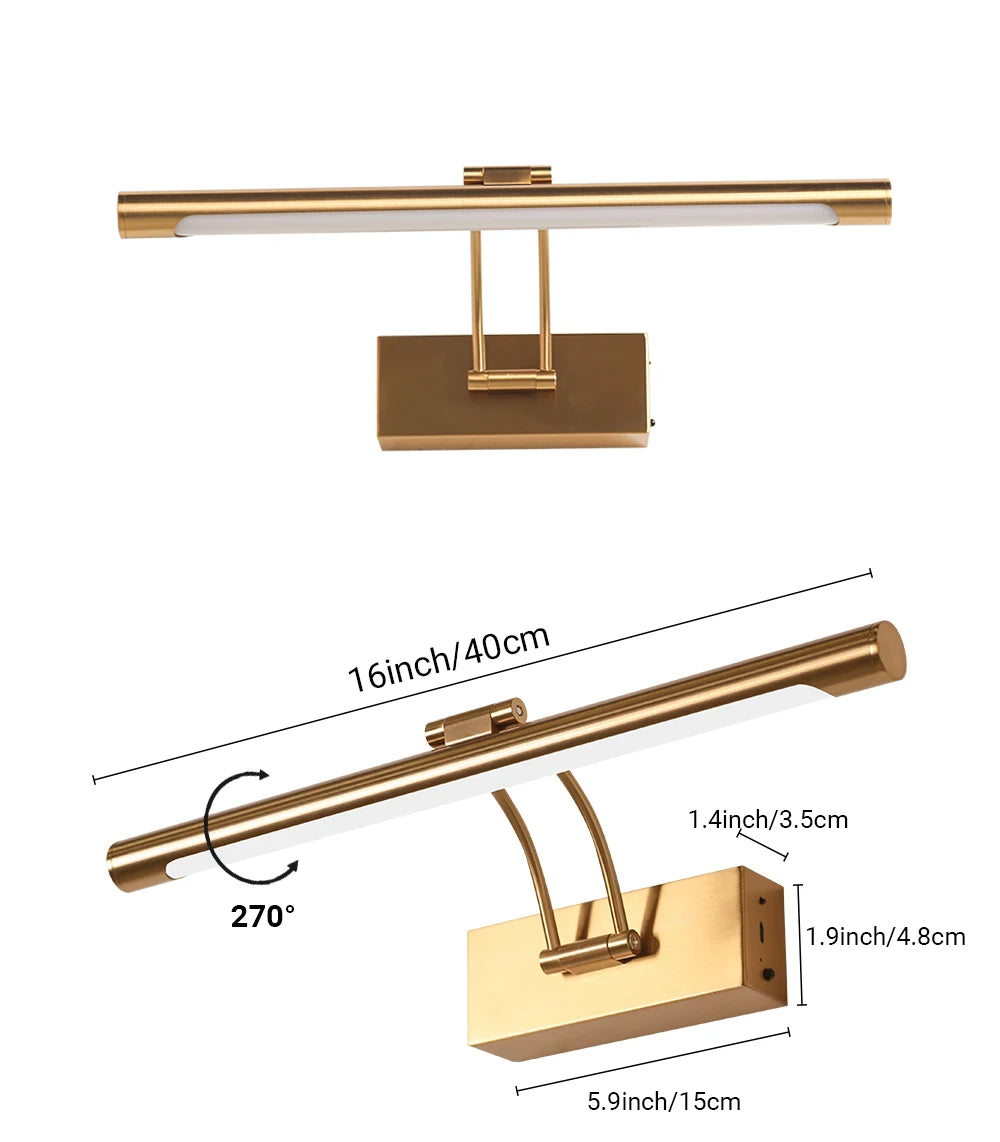 SEEDIQ Lampada da parete a LED ricaricabile in bronzo 4400mAh Batteria a lunga durata 40CM Luce per immagini wireless con telecomando per opere d'arte