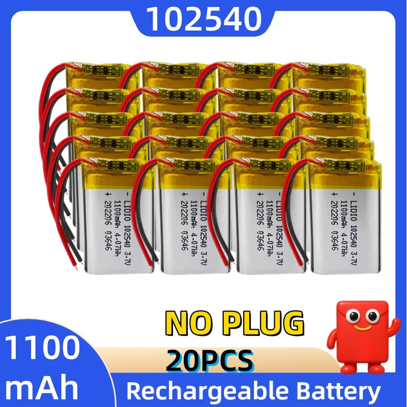 Batteria al litio 3,7 V 102540, 1100 mAh, batterie polimeriche + scheda di protezione PCB per localizzatore GPS, dispositivi MP3/MP4, batteria ricaricabile.