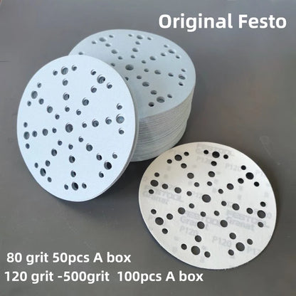 10 pz. FESTOOL Disco abrasivo rotondo da 150 mm (6 pollici) a 48 fori per levigatura a secco, senza polvere, per vernice auto