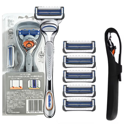 Rasoio manuale Gillette SkinGuard con 2 lame sottili Nano, pettine Skin Guard e strisce lubrificanti per pelli sensibili e acneiche, ideale per principianti.