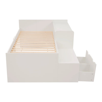 KOMHTOM Letto per bambini letto singolo 90x200 cm Bianco scrivania e cassetti letto contenitore senza materasso
