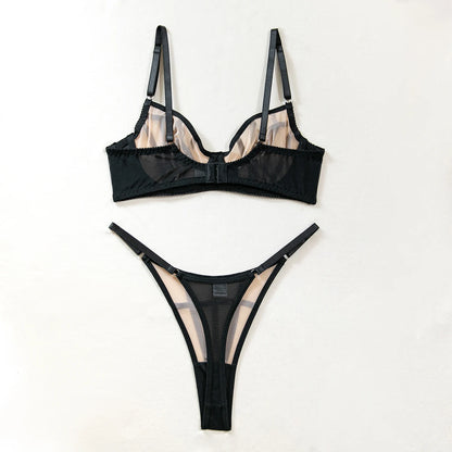 Saldi di liquidazione: Completi intimo sexy a quadri irregolari, 2 pezzi, con inserti in rete trasparente, reggiseni e perizomi, abiti erotici intimi