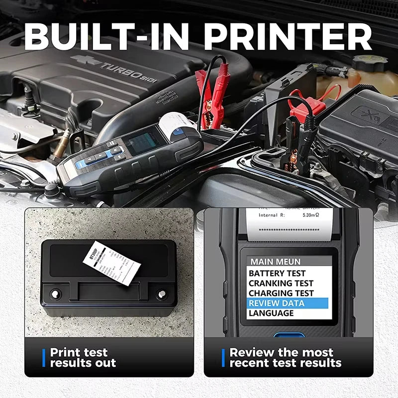 TOPDON BT300P Tester per Batterie Auto 12V 24V, Tester di Carico Automobilistico 100-2000 CCA con Stampante Integrata, Strumento Diagnostico per Sistema di Avviamento e Ricarica, Analizzatore per Batterie AGM, Gel, EFB e a Pi