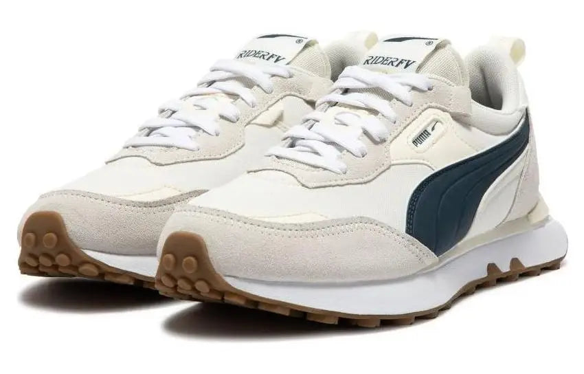 Scarpe sportive Puma Rider Fv Pop Fs in nylon e camoscio, resistenti all'usura, modello basso, per il tempo libero, sneakers bianche e blu 391925-03