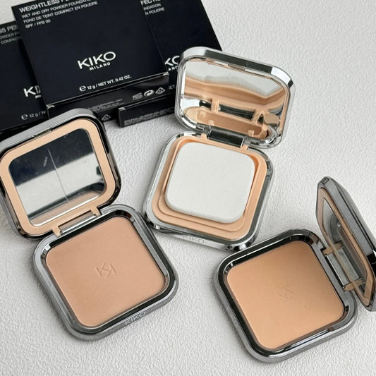 KIKO Matte Fusion Pressed Powder SPF Correttore a Lunga Durata Resistente al Sudore Controllo del Sebo Uso a Secco o Umido Fissaggio del Trucco con Specchio e Spugnetta