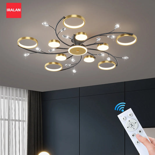 Lampadario a sospensione IRALAN, lampada da soffitto dimmerabile, lampadario dorato per camera da letto e soggiorno, illuminazione interna a montaggio a filo.