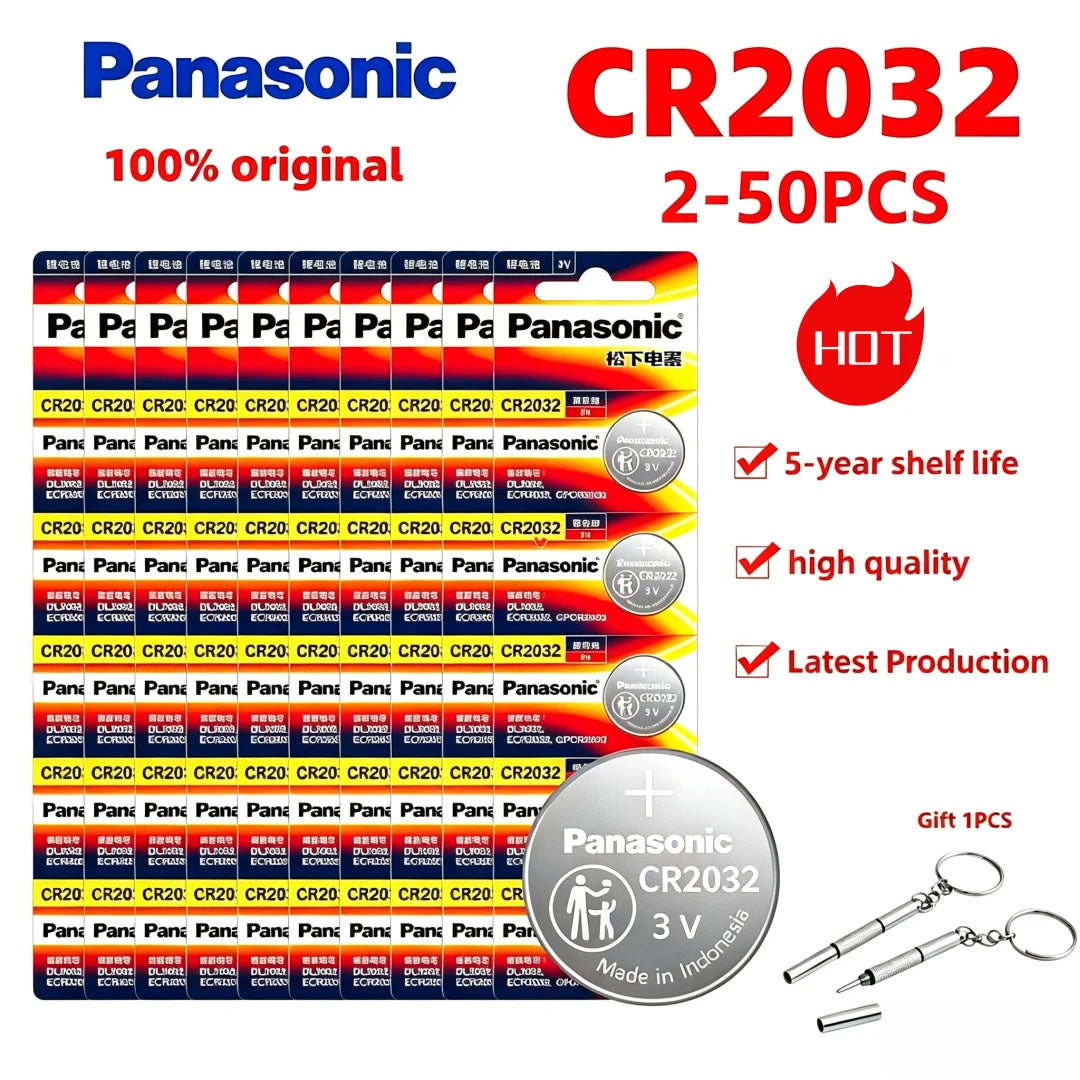 2-50 Pezzi Batteria al Litio Originale PANASONIC CR2032 CR 2032 3V per Orologi, Calcolatrici, Orologi da Parete, Telecomandi, Giocattoli, Pila a Bottone