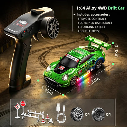 Auto RC da Drift ad Alta Velocità 1/64 con Luci, Auto Telecomandata 4WD 2.4G, Mini Auto da Corsa da Scrivania, Modellino in Scala, Giocattolo Regalo per Ragazzi