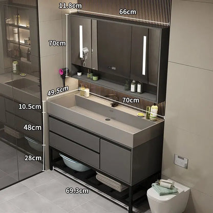 Combinazione di mobile lavabo e specchio da bagno in nano-roccia di lusso leggero