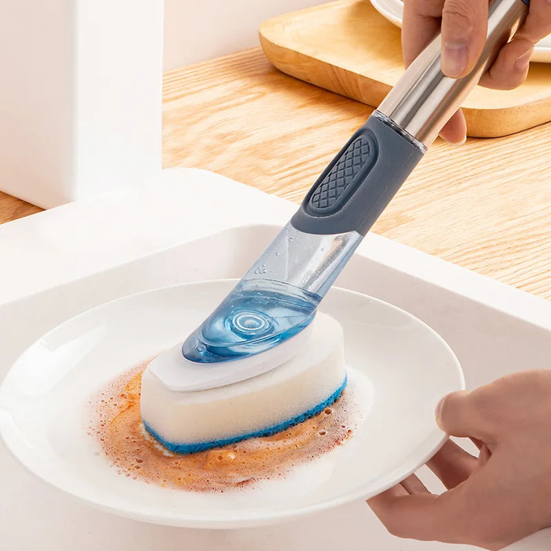 Strumenti per la pulizia della cucina Manico lungo Spazzola per piatti Dispenser di sapone liquido Detergente Spazzola per piatti Spugna per piatti Salviette per lavare i piatti