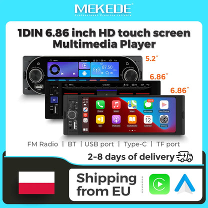 MEKEDE Lettore Video 4K da 5.2/6.86/6.88 Pollici, CarPlay Wireless, Android Auto, Radio FM Multimediale Universale 1DIN con USB Type-C, TF, AUX, ISO, RCA