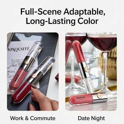 KIKO Milano: rossetto trasparente bicolore, a lunga tenuta, resistente alle sbavature, con un'elevata concentrazione di pigmenti e disponibile in finiture opache e lucide.