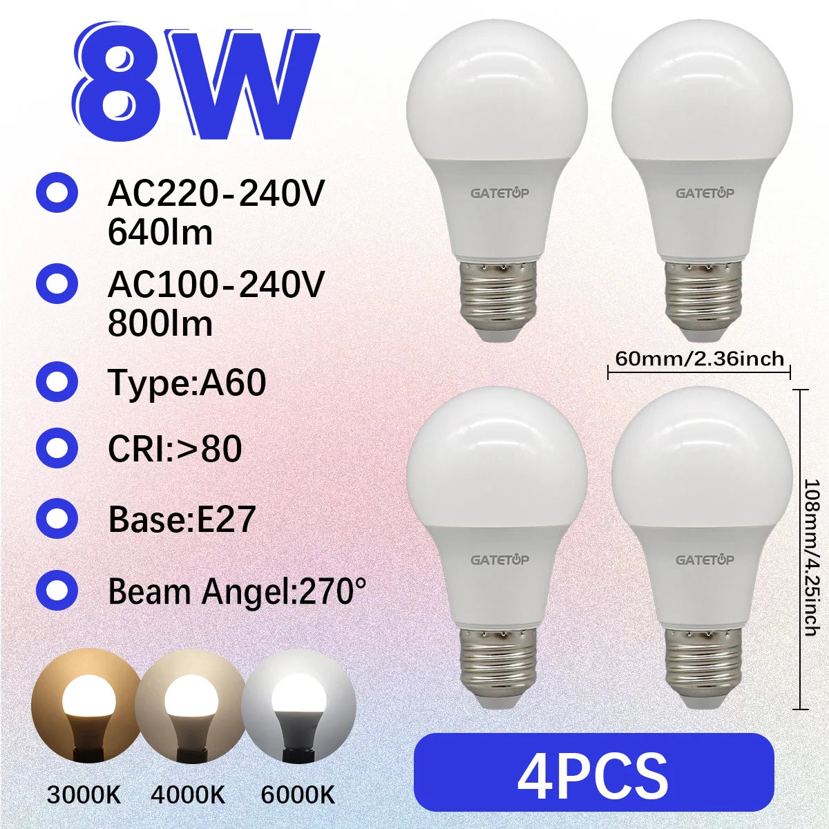 1-10 Pezzi Lampadine LED 8W AC 110V 220V E27, Illuminazione Calda e Diurna, RA80, per Casa, Lampade di Alta Qualità
