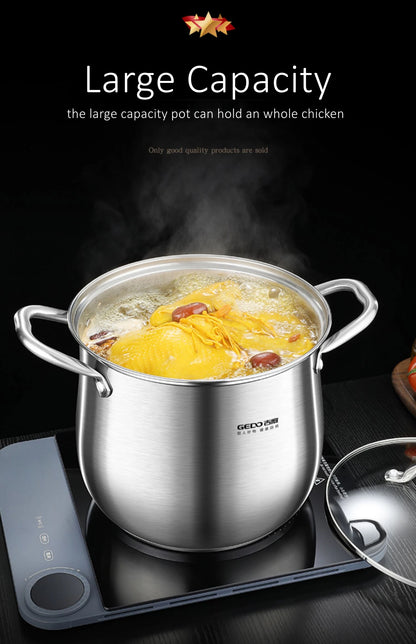 Pentola in acciaio inossidabile 304 da 24 cm di diametro Certificazione LFGB Pentola per stufato Pentola ultra spessa Stampaggio integrato Pentola per bollitura da cucina