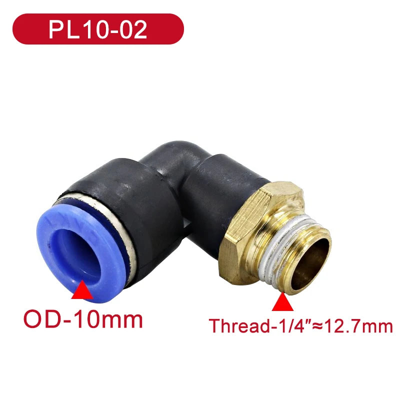 Set di 5 connettori pneumatici a gomito con filettatura maschio da 1/8', 1/4', 3/8', 1/2' per tubi dell'aria da 4/6/8/10/12 mm