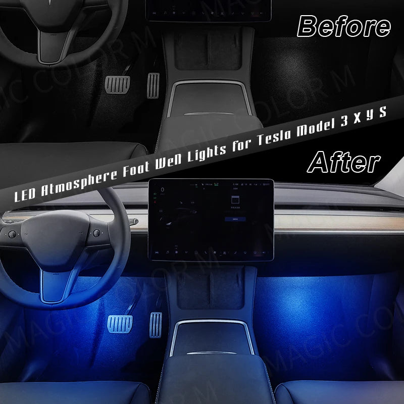 Luci per pozzetti a LED per auto per Tesla Model 3 YSX Illuminazione a LED per interni ultraluminosi Lampada decorativa per pozzanghera per porta da pavimento