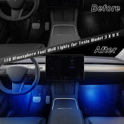 Luci per pozzetti a LED per auto per Tesla Model 3 YSX Illuminazione a LED per interni ultraluminosi Lampada decorativa per pozzanghera per porta da pavimento