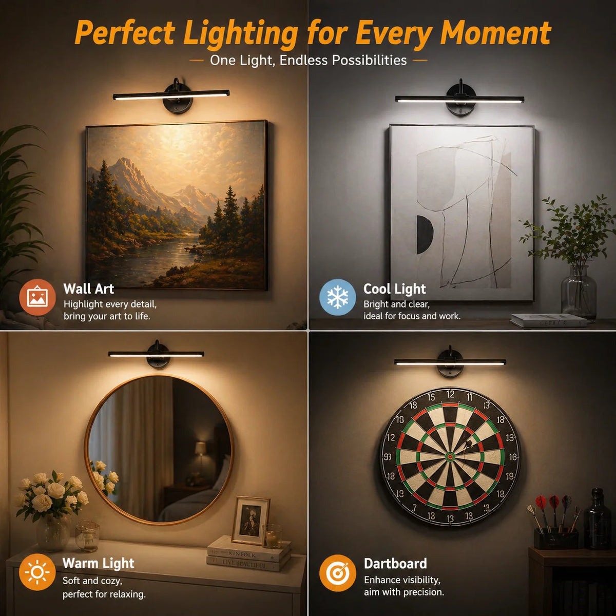 Lampada per Quadri da Parete Nera Ricaricabile Senza Fili con Telecomando, Luce LED Magnetica per Dipinti con Display a Colori