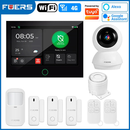 FUERS Sistema di Allarme Domestico 4G con Schermo TFT da 7 Pollici G70 Sistema di Allarme Antifurto Wireless GSM WiFi Compatibile con Tuya Smart