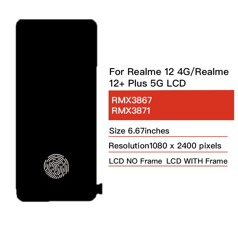 Super AMOLED Per Realme 12 + Plus 5G RMX3867 Display LCD Telaio Dello Schermo Touch Digitizer Per Realme 12 4G RMX3871 Display