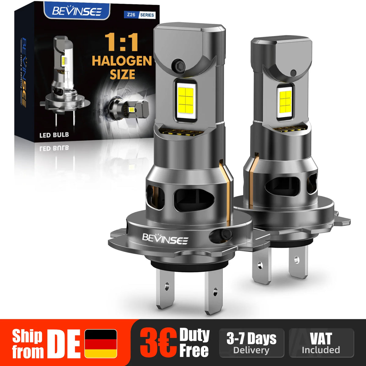 BEVINSEE H7 LED CANBUS Lampadina Super Luminosa 70W 12000LM 1:1 Alogena Dimensioni H7 Fari LED Lampada a Diodi Auto Turbo Wireless 6000K 12V