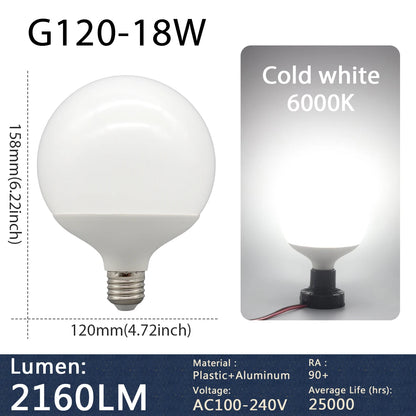 Confezione da 1-5 lampadine LED a globo G80 G95 G125 10W 12W 18W 40 Watt Lampadine LED Edison equivalenti, base E27 bianco caldo 3000K, latteo