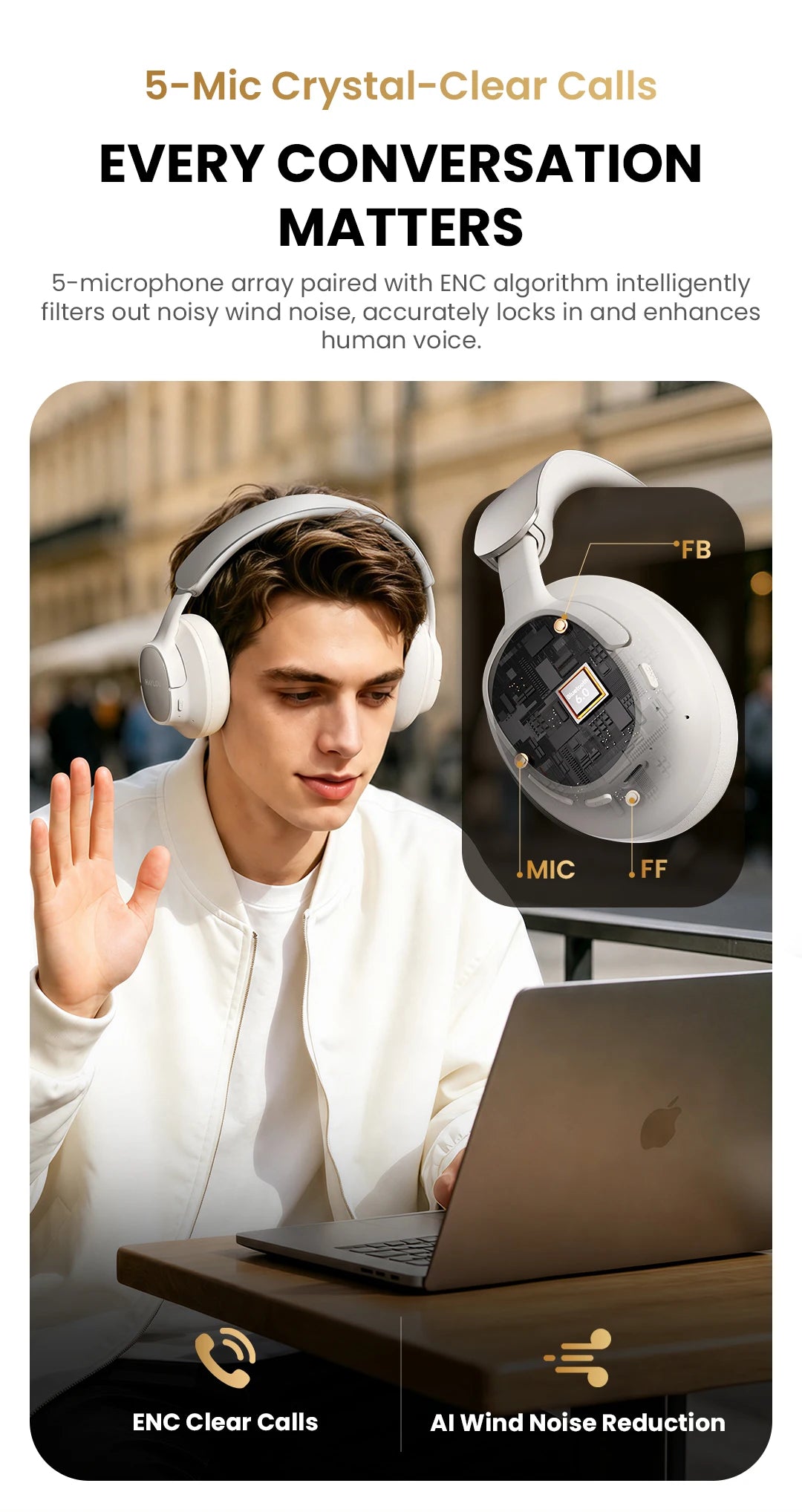 HAYLOU FlowLoop S33 Cuffie Wireless Over-Ear Bluetooth con Cancellazione Attiva del Rumore 45dB, Hi-Res LDAC, 100h di Autonomia