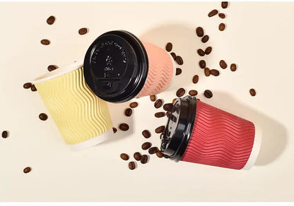20 set di bicchieri di carta usa e getta colorati, onde di carta ondulata, antiscottatura, tazze da tè al latte, tazze da caffè confezionate da asporto con coperchio