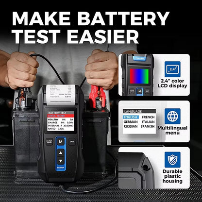 TOPDON BT300P Tester per Batterie Auto 12V 24V, Tester di Carico Automobilistico 100-2000 CCA con Stampante Integrata, Strumento Diagnostico per Sistema di Avviamento e Ricarica, Analizzatore per Batterie AGM, Gel, EFB e a Pi