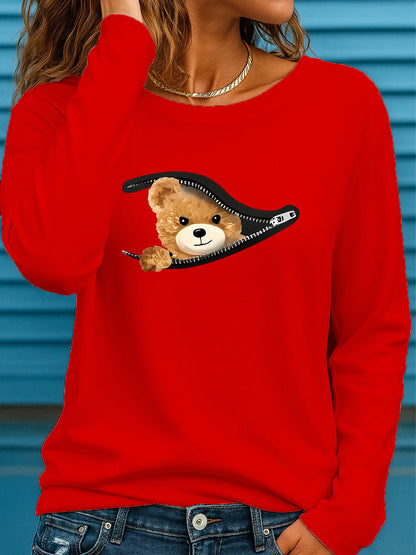 T-shirt da donna in 100% puro cotone, ideale per la primavera e l'autunno, comoda, casual, alla moda, con maniche lunghe, stampa grafica a tema felino e scollo rotondo.