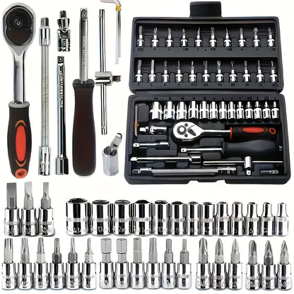 Set di 150/46 pezzi per la riparazione meccanica di auto, multifunzionale con set di chiavi a bussola, chiavi e cricchetti, kit per riparazione auto, set di attrezzi meccanici.