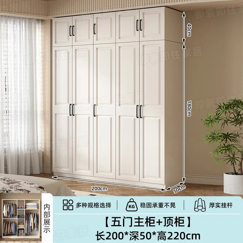 Armadio in stile crema per camera da letto, facile da montare, ideale per piccoli appartamenti, armadio in legno, mobile contenitore per stanze in affitto.