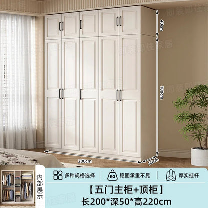 Armadio in stile crema per camera da letto, facile da montare, ideale per piccoli appartamenti, armadio in legno, mobile contenitore per stanze in affitto.