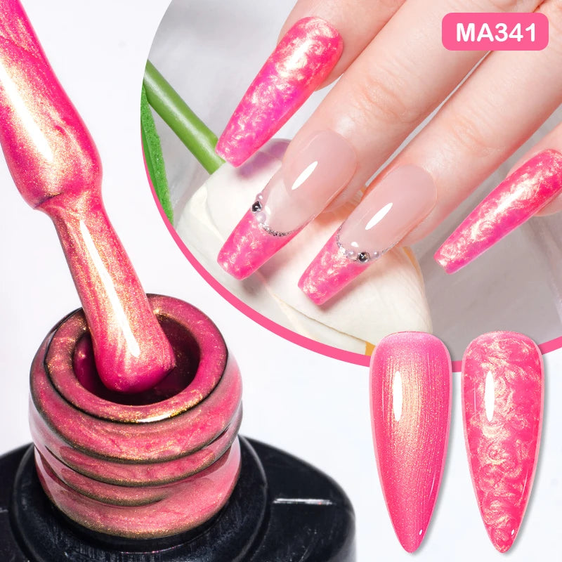 MEET ACROSS 7ml Gelatina Nuda Shimmer Base in gomma Gel Glitter Rosa Viola UV/LED Nail Art Vernis Gel Smalto per manicure Unghie FAI DA TE