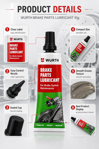 Lubrificante per Freni Wurth 10g, Grasso Resistente al Calore per Pinze Freno, Perni Guida, Pistoni, Uso Automobilistico